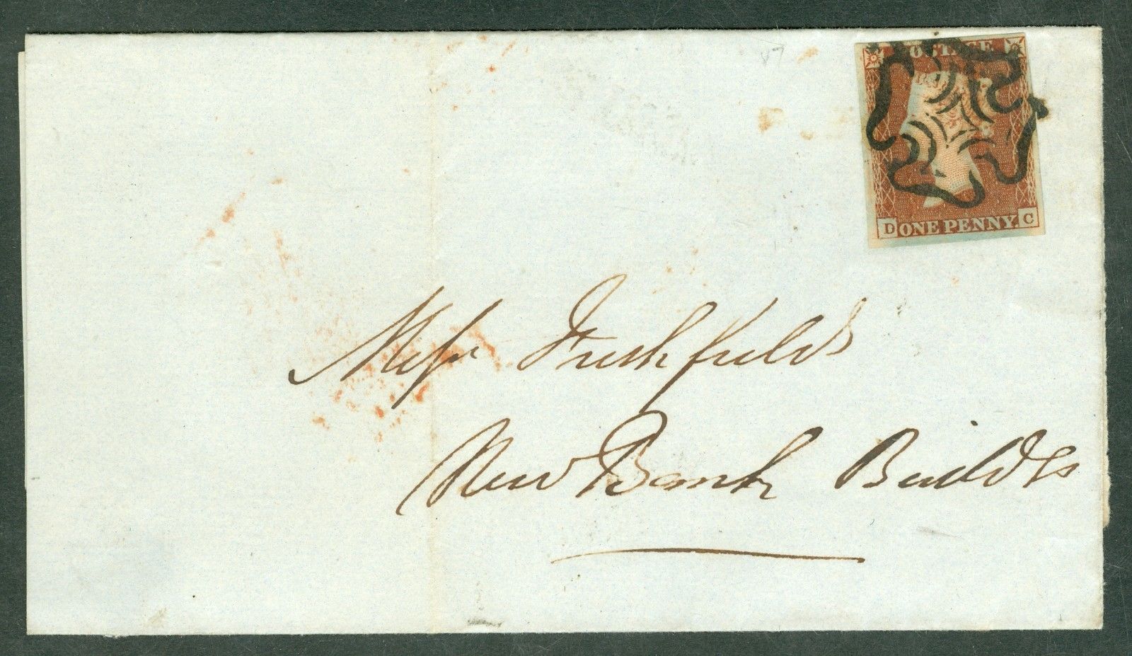 SG 8 1d red brown plate 17 lettered D.C. Used on cover. Tied with a black...