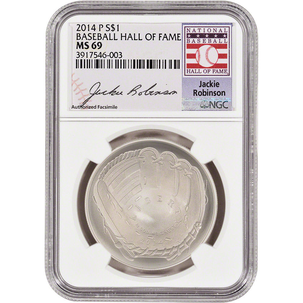 2014-P US Baseball BU Silver $1 - NGC MS69 - HOF Label - Jackie Robinson