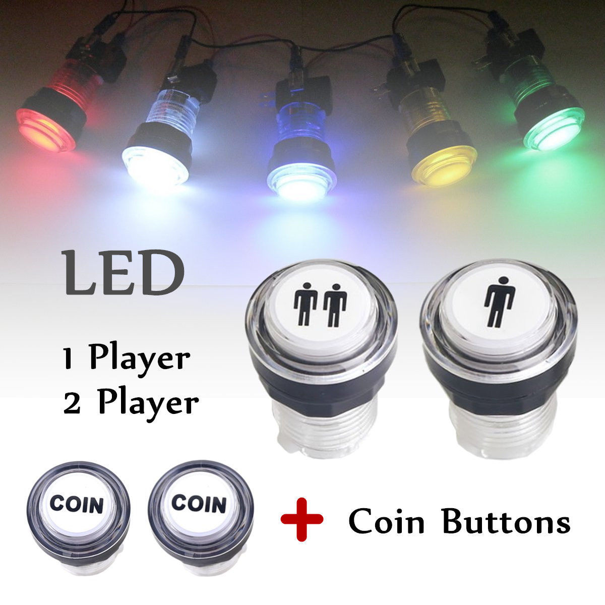 LED Illuminated 1P & 2P Arcade Start Player Buttons Coin Button Bundle MAME Game