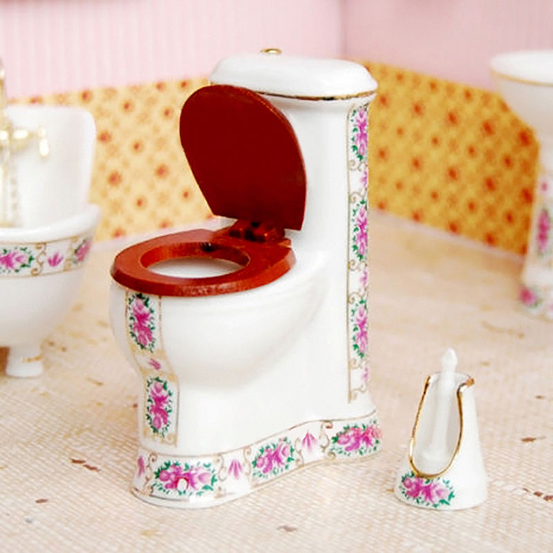 5Pcs/Set Dollhouse Miniature Ceramic Bathroom Supplies Suites 1:12 Scale Model