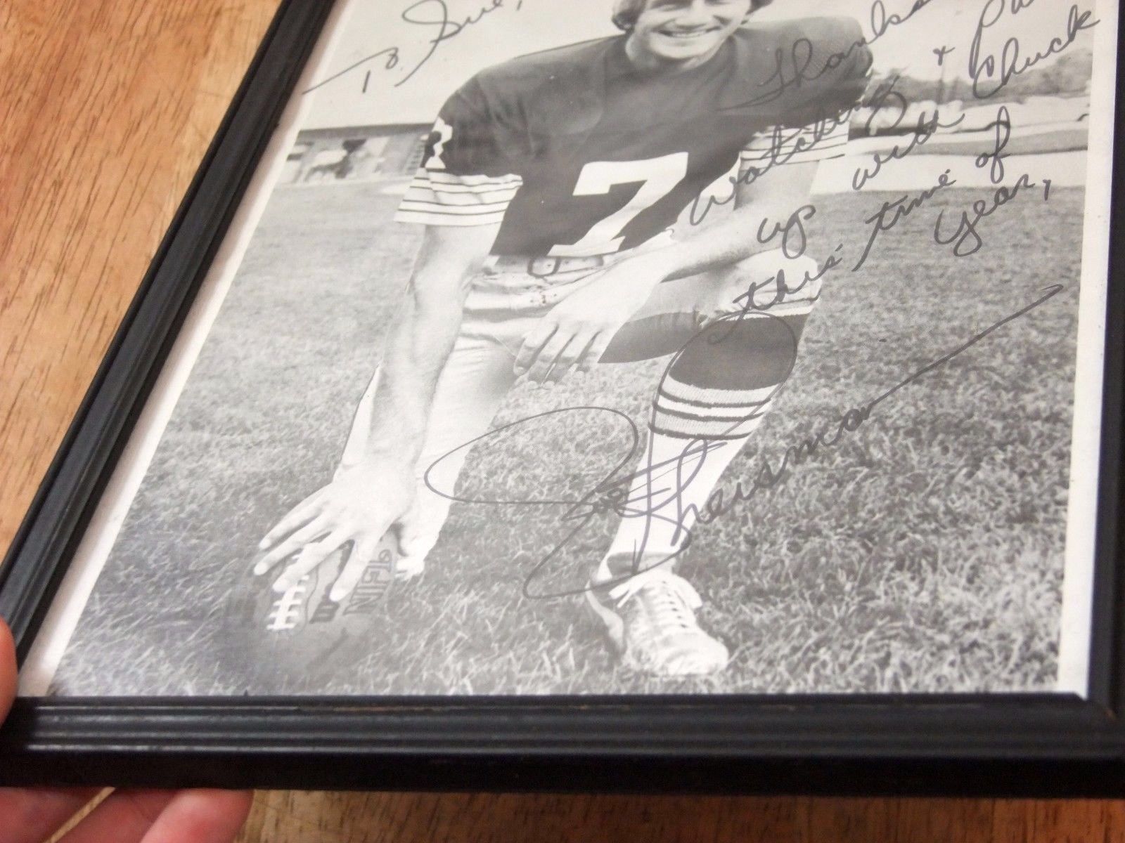 Vintage JOE THEISMANN Autographed 8x10 Framed Photo, FUNNY INSCRIPTION, Signed