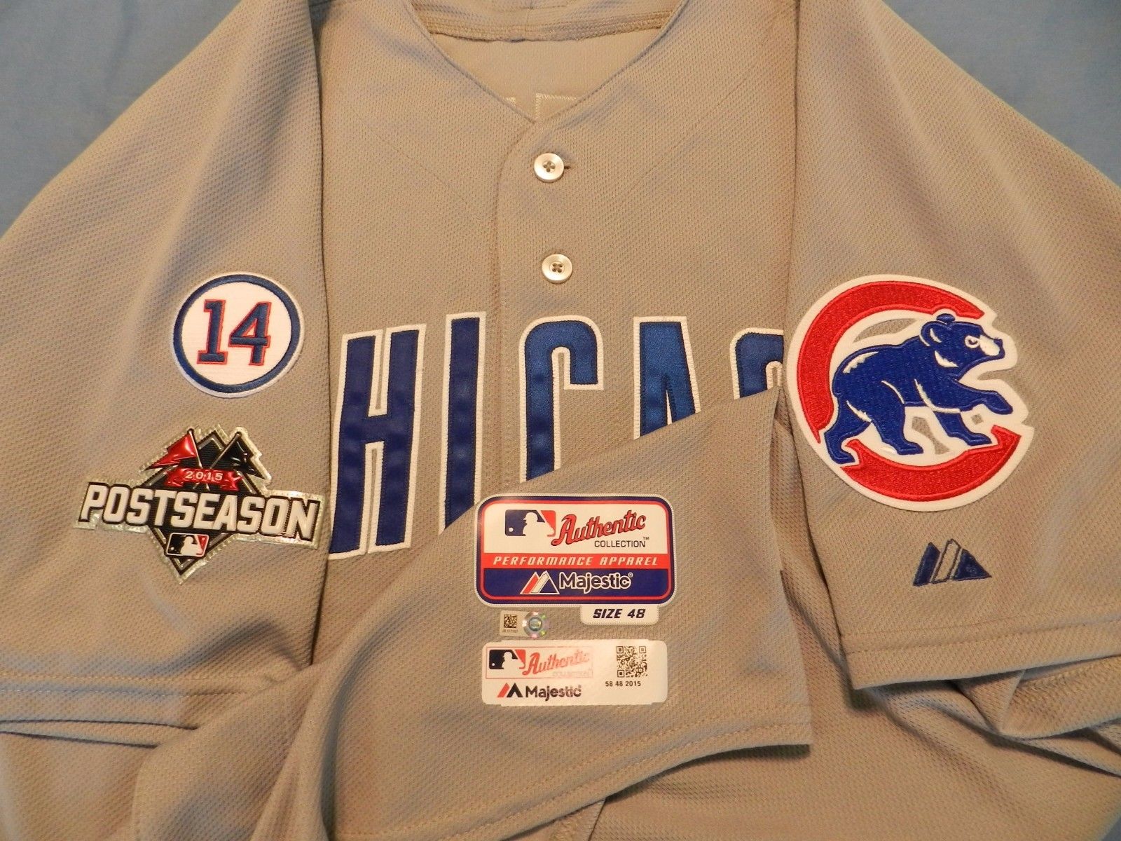 Mike Borzello 2015 Chicago Cubs game used jersey "Post Season"  NLCS