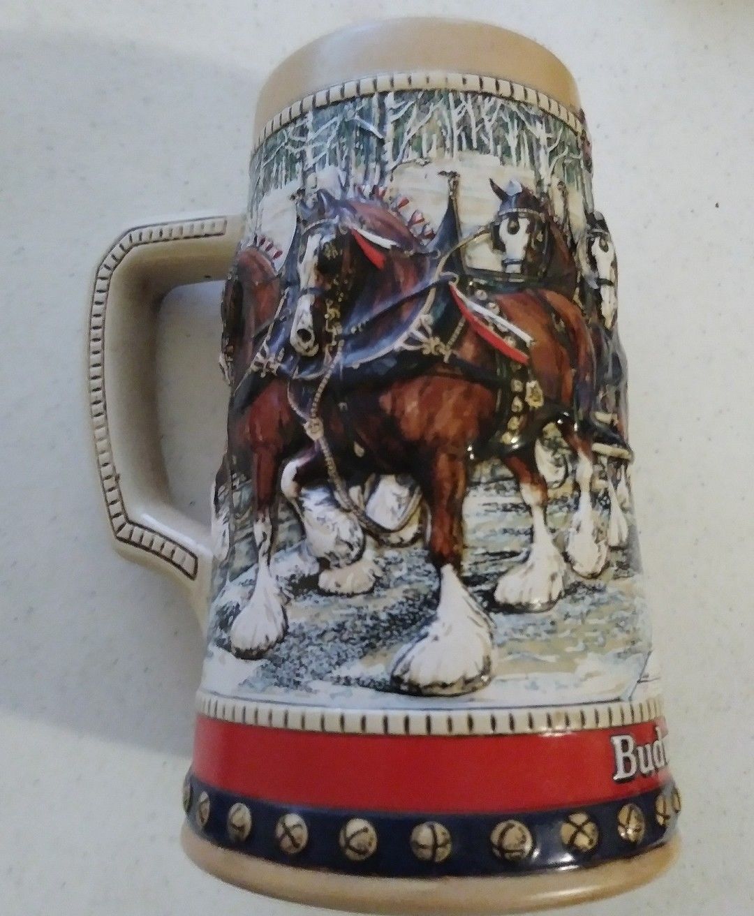 Budweiser 1988 holiday beer stein, Anheuser Busch Clydesdale ale mug,  Celamarte