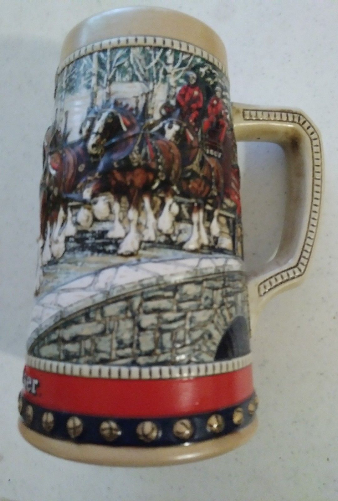 Budweiser 1988 holiday beer stein, Anheuser Busch Clydesdale ale mug,  Celamarte