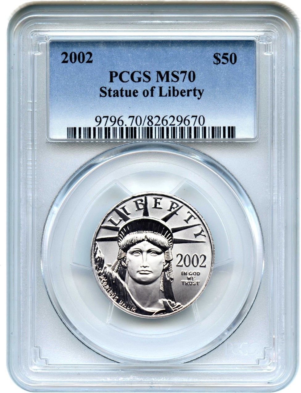 2002 Platinum Eagle $50 PCGS MS70 - Statue Liberty 1/2 oz