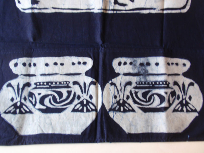 Vintage Blue White Batik Fabric Wall Pocket Camel Urns