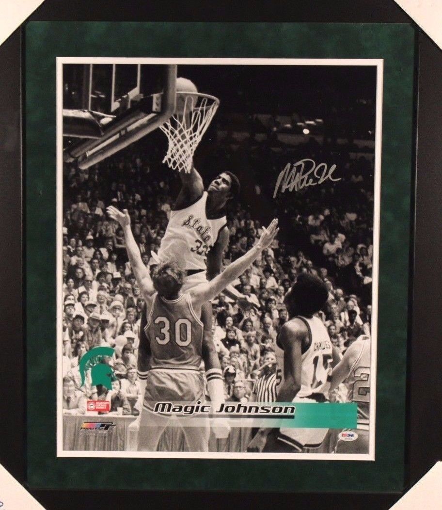 Magic Johnson Autographed/Signed & Framed 16x20  MSU Photo (JSA COA)