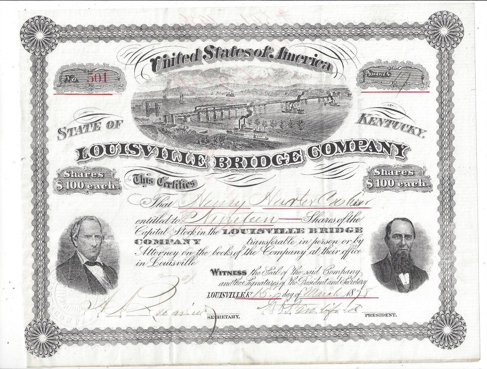 Stk-Louisville  Bridsge Co. 1878 Louisvile, KY 3 vignettes. Ohio R  Info. 4 & 5