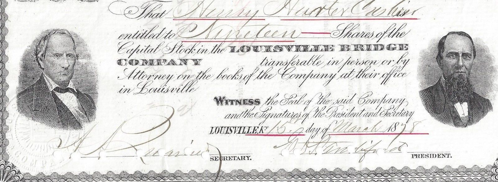 Stk-Louisville  Bridsge Co. 1878 Louisvile, KY 3 vignettes. Ohio R  Info. 4 & 5