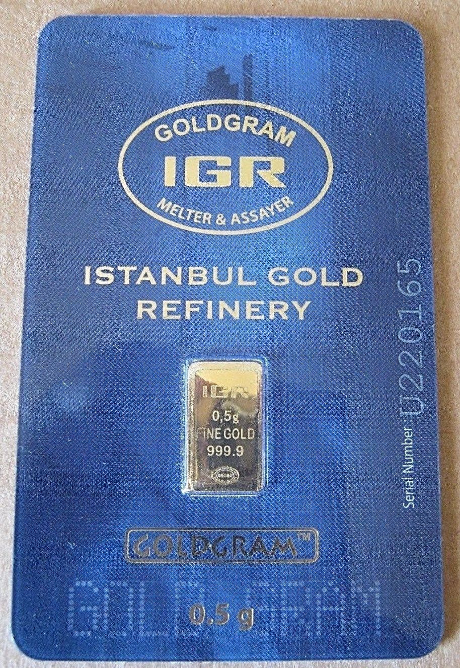 1/2 gram .5 g gold IGR mint assay .9999 bar $0 Ship w/track