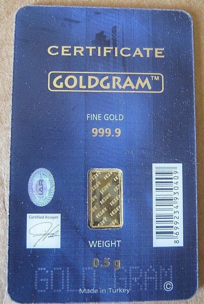 1/2 gram .5 g gold IGR mint assay .9999 bar $0 Ship w/track