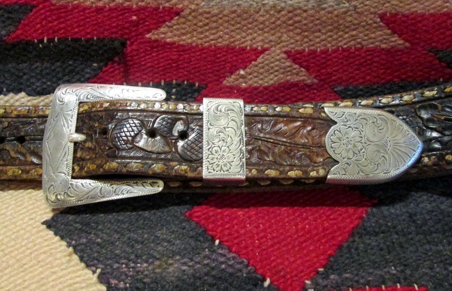 VINTAGE BOHLIN ENGRAVED STERLING SILVER 3 PIECE BUCKLE SET HOLLYWOOD BELT