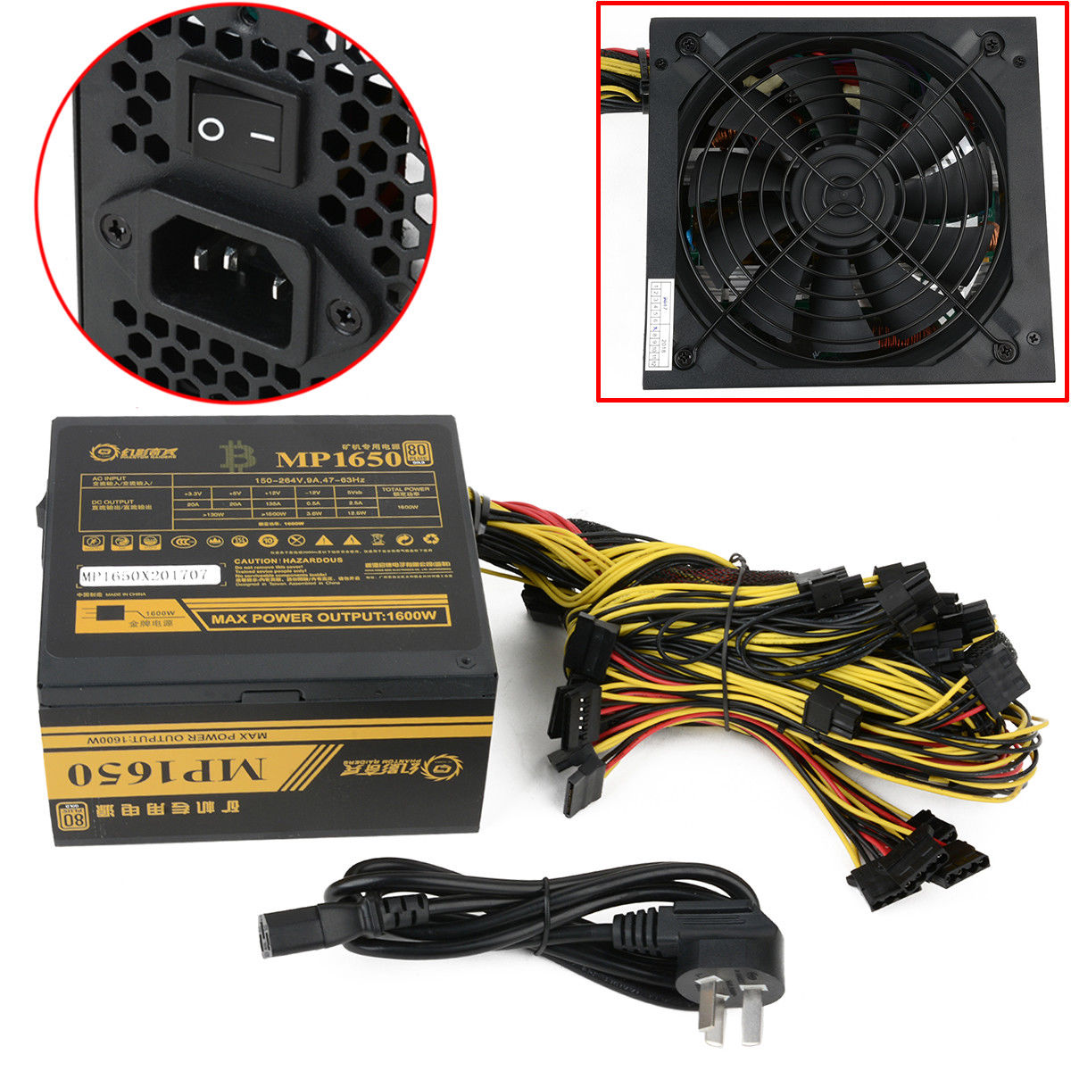 1600W Power Supply For Ethereum Miner Silent Version Support 12 Graphics Card