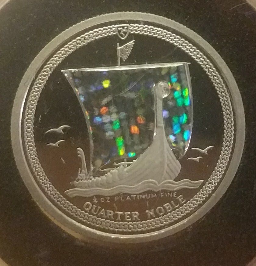 1996 Isle Of Man 1/4 Oz Proof Platinum Quarter Noble - Hologram Sail