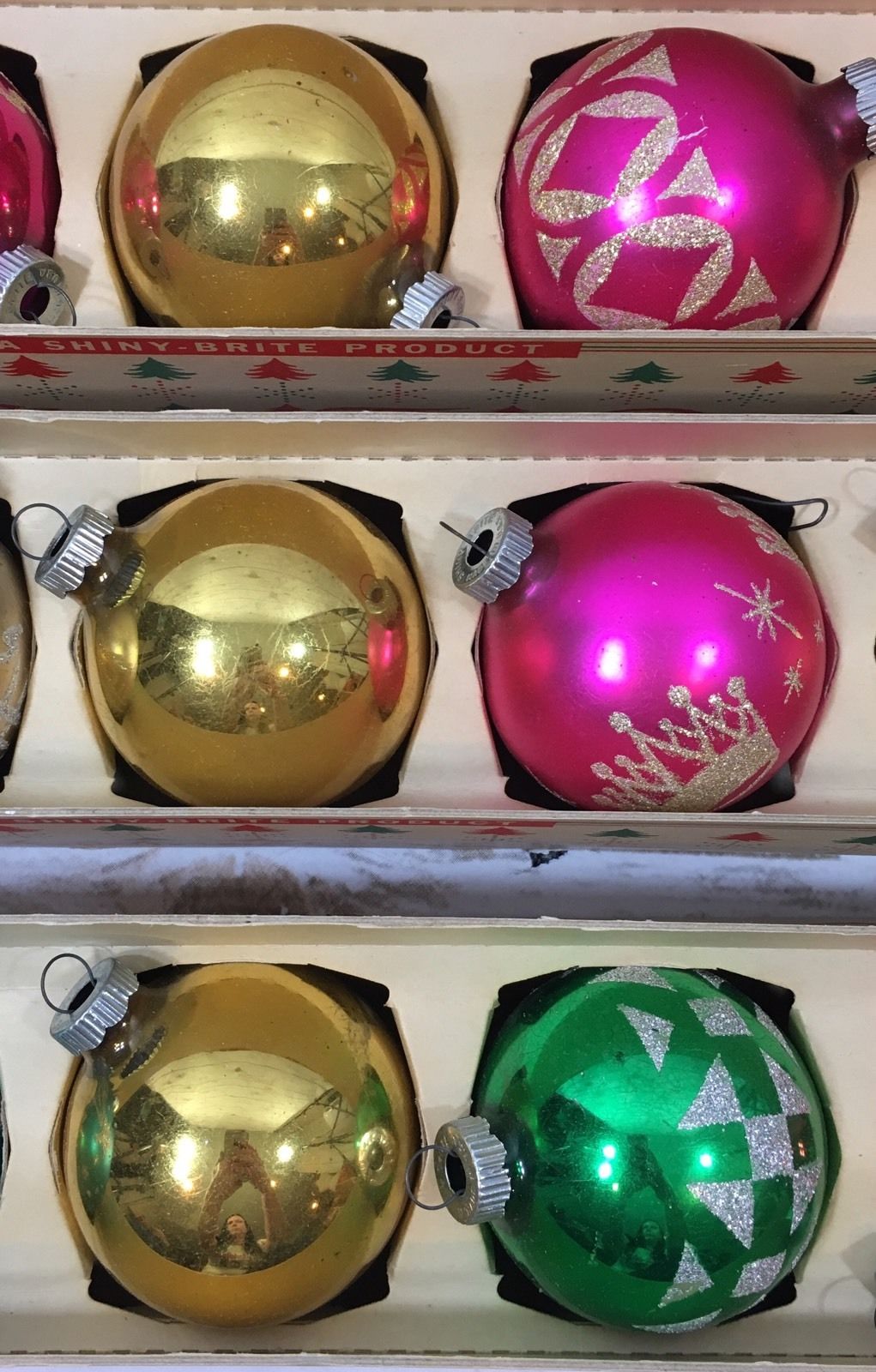 Vtg Lot 15 Shiny-Brite Glass Christmas Tree Ornaments 3" Round Balls Stencil USA