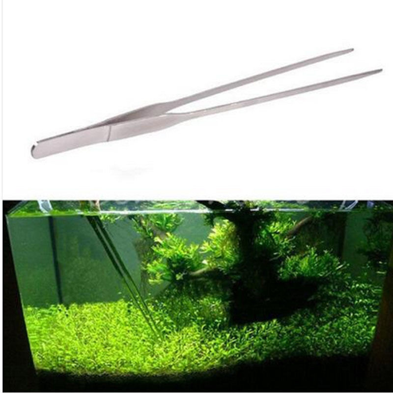 27cm Fish Tank Long Tongs Stainless Steel Live Water Plant Aquarium Tweezers