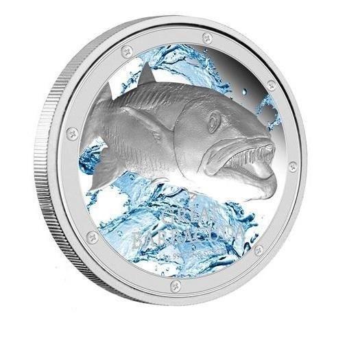 Niue 2015 $2 Ocean Predators Great Barracuda Proof 1 Oz Silver Coin inWater Case