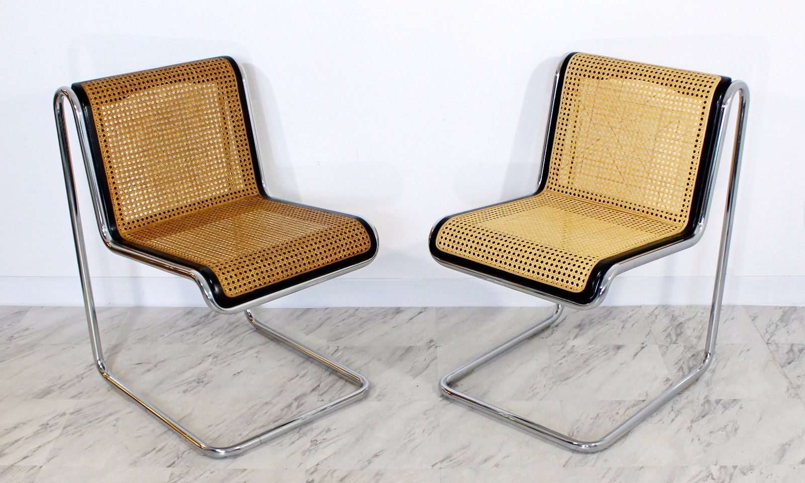 Mid Century Modern Marcel Breuer Set of 6 Chrome & Rattan Side Chairs 1970s