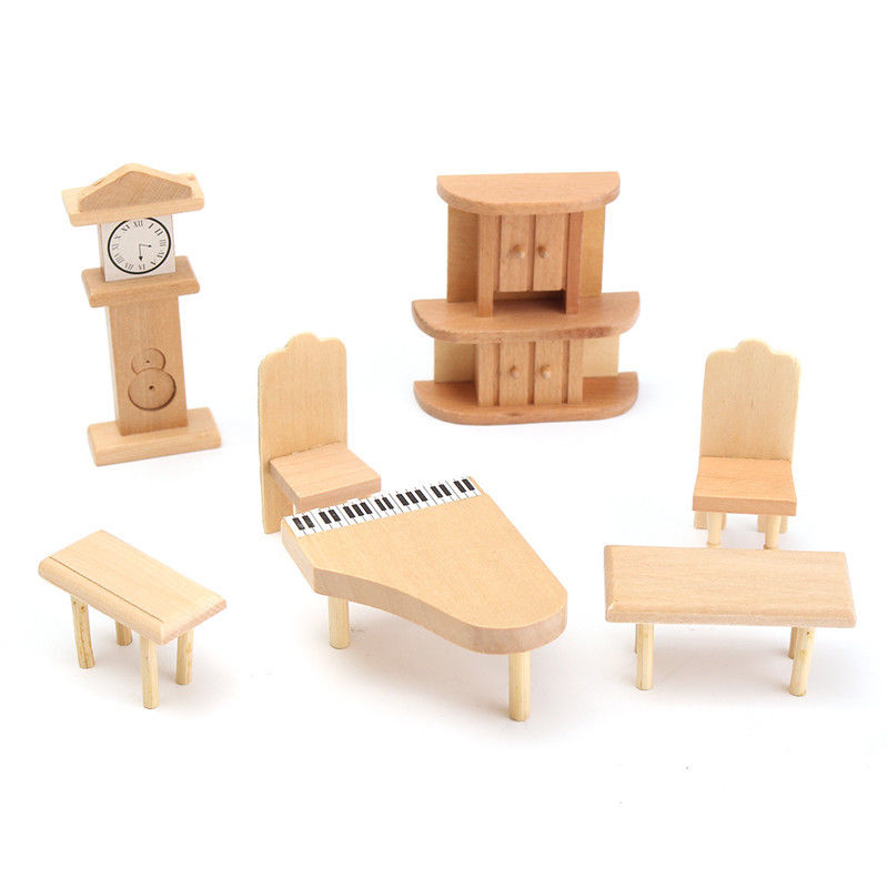 New 29 Pcs 1:24 Scale Dollhouse Miniature Unpainted Wooden Furniture Model Suite