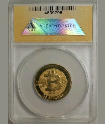 2013 ANACS MS 64 Casascius Funded 0.5 BTC Physical Bitcoin Brass Token Coin Rare