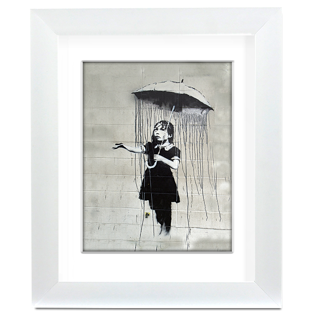 Banksy Umbrella Girl - Street Art - professionally Framed art print with mount