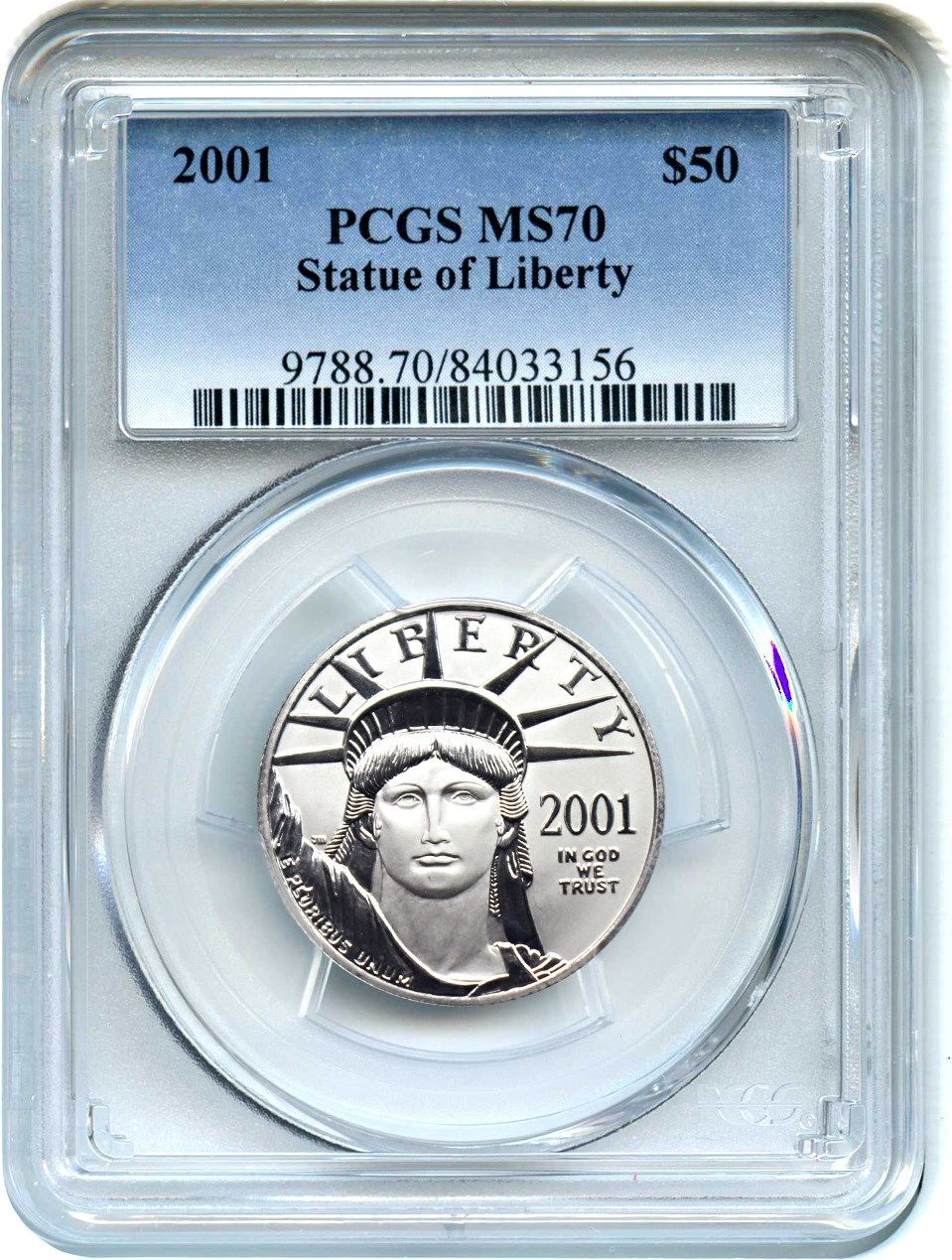 2001 Platinum Eagle $50 PCGS MS70 - Statue Liberty 1/2 oz