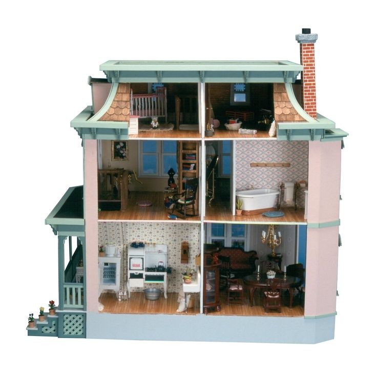 Large Wooden Doll House Vintage Victorian Kit Wood Dollhouse DIY Mansion Girls