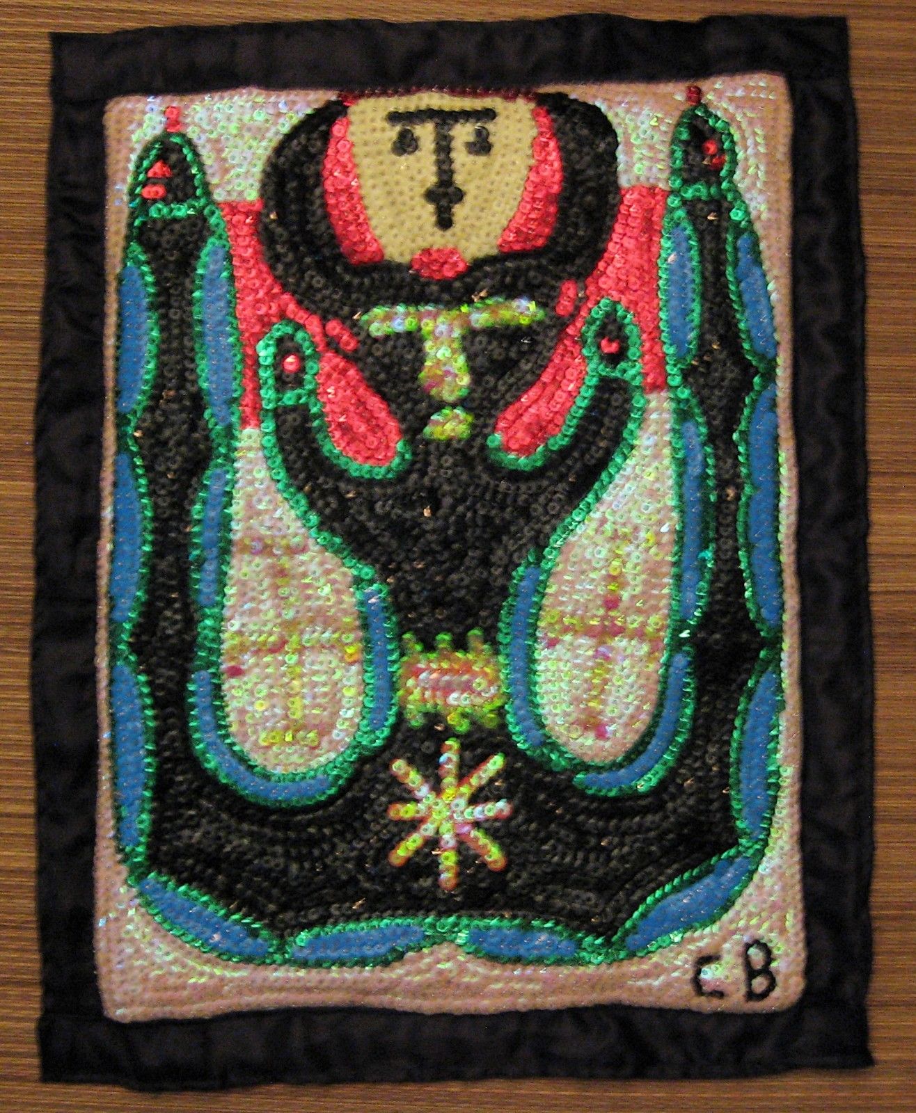 HAITIAN  BOSSOU DAMBALLA VODOU VOODOO FLAG  21" WIDE  BY CARIDAD BERNAVIL