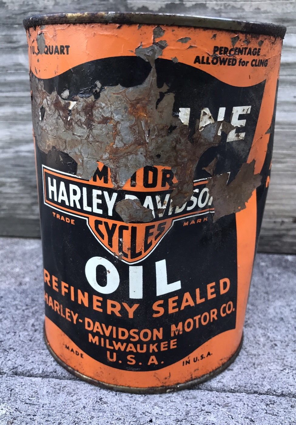Original 1940 HARLEY DAVIDSON Full Quart Metal Oil Can Gas Oil Antique Vintage