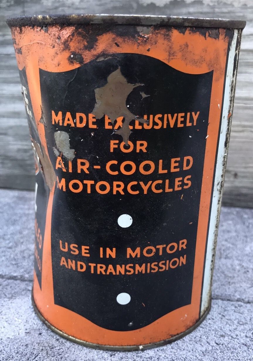 Original 1940 HARLEY DAVIDSON Full Quart Metal Oil Can Gas Oil Antique Vintage