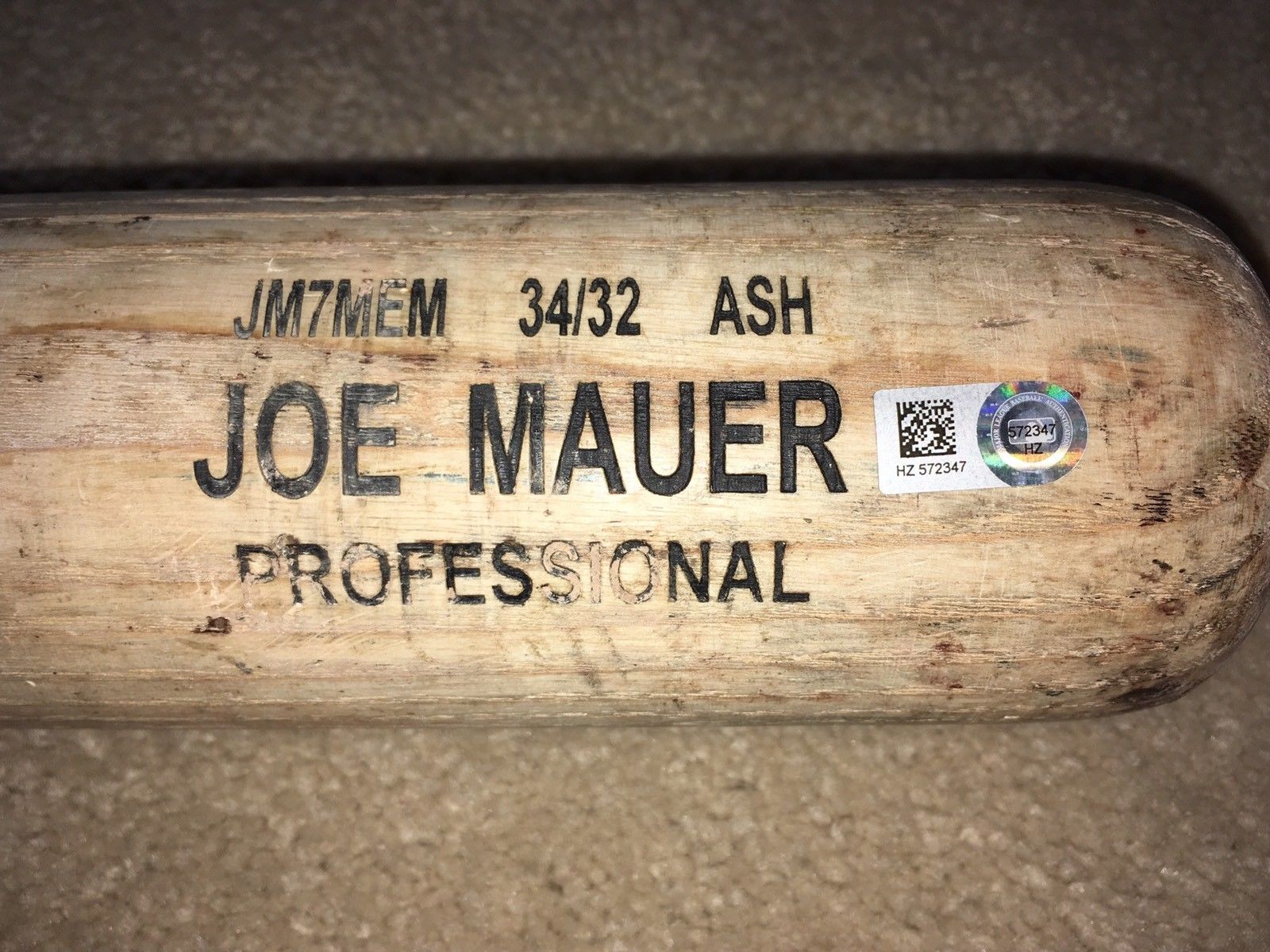 Signed Joe Mauer Game Used Rawlings Bat Minnesota Twins MLB Authenticated AUTO