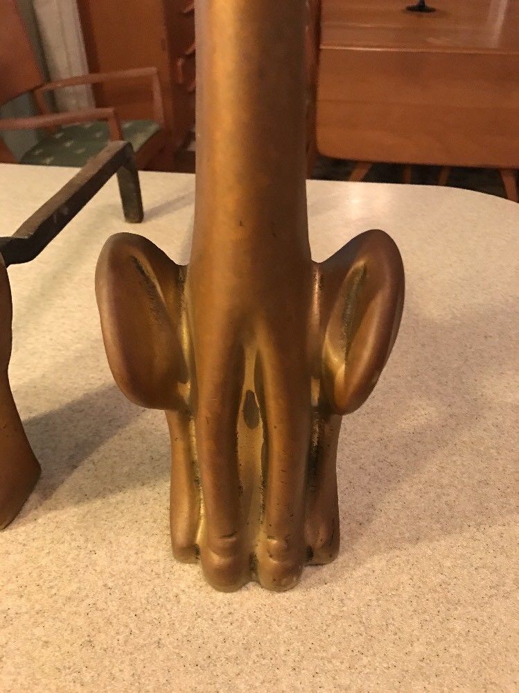 Antique Art Deco Brass Cat Andirons Mid Century