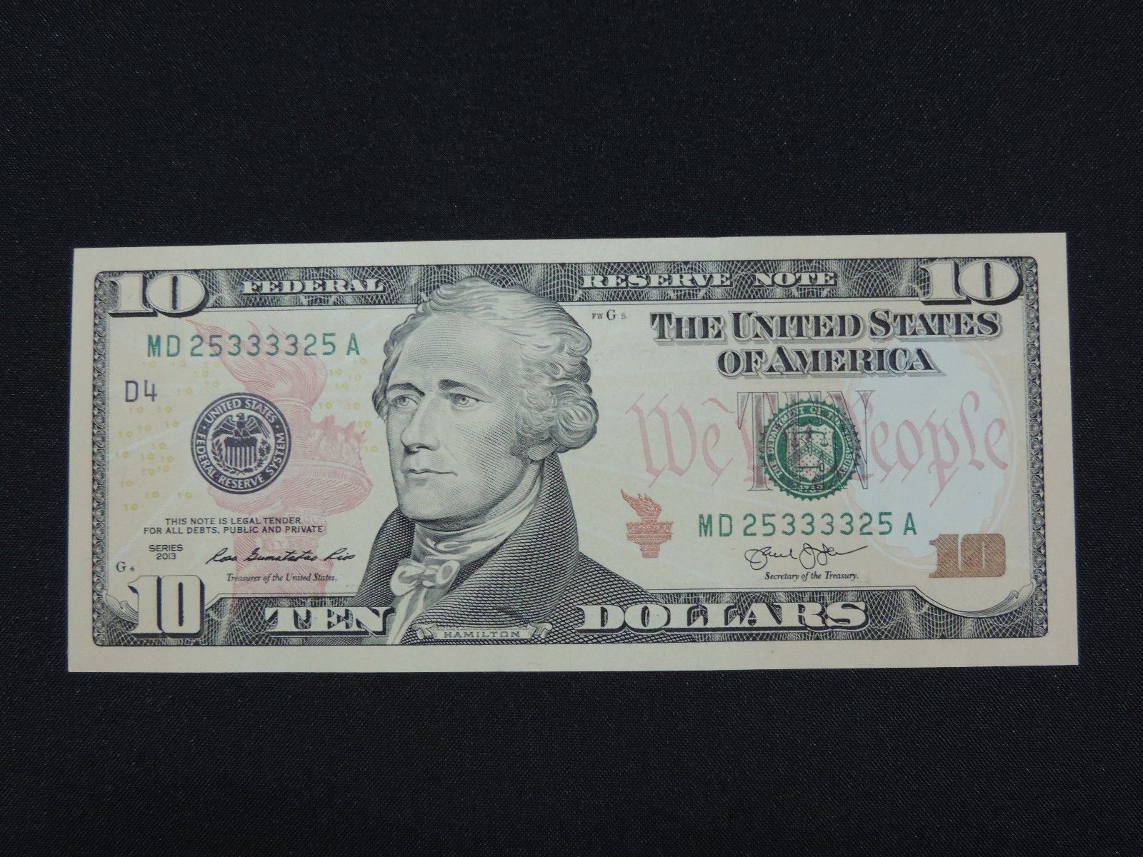 2013 $10 US DOLLAR BANK NOTE 2 DIGIT BOOKEND QUAD "3" BILL MD 25333325 A CU USA