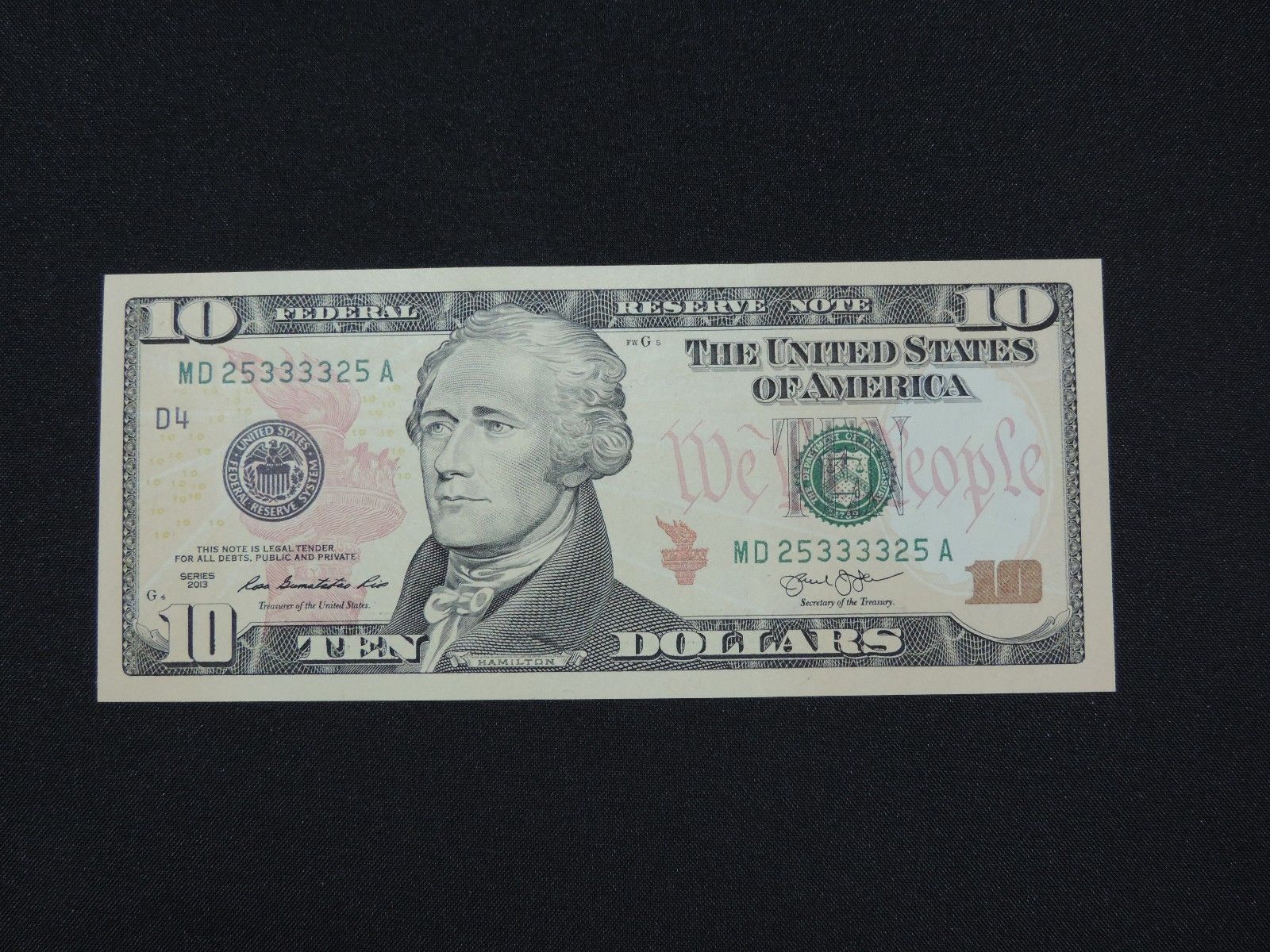 2013 $10 US DOLLAR BANK NOTE 2 DIGIT BOOKEND QUAD "3" BILL MD 25333325 A CU USA