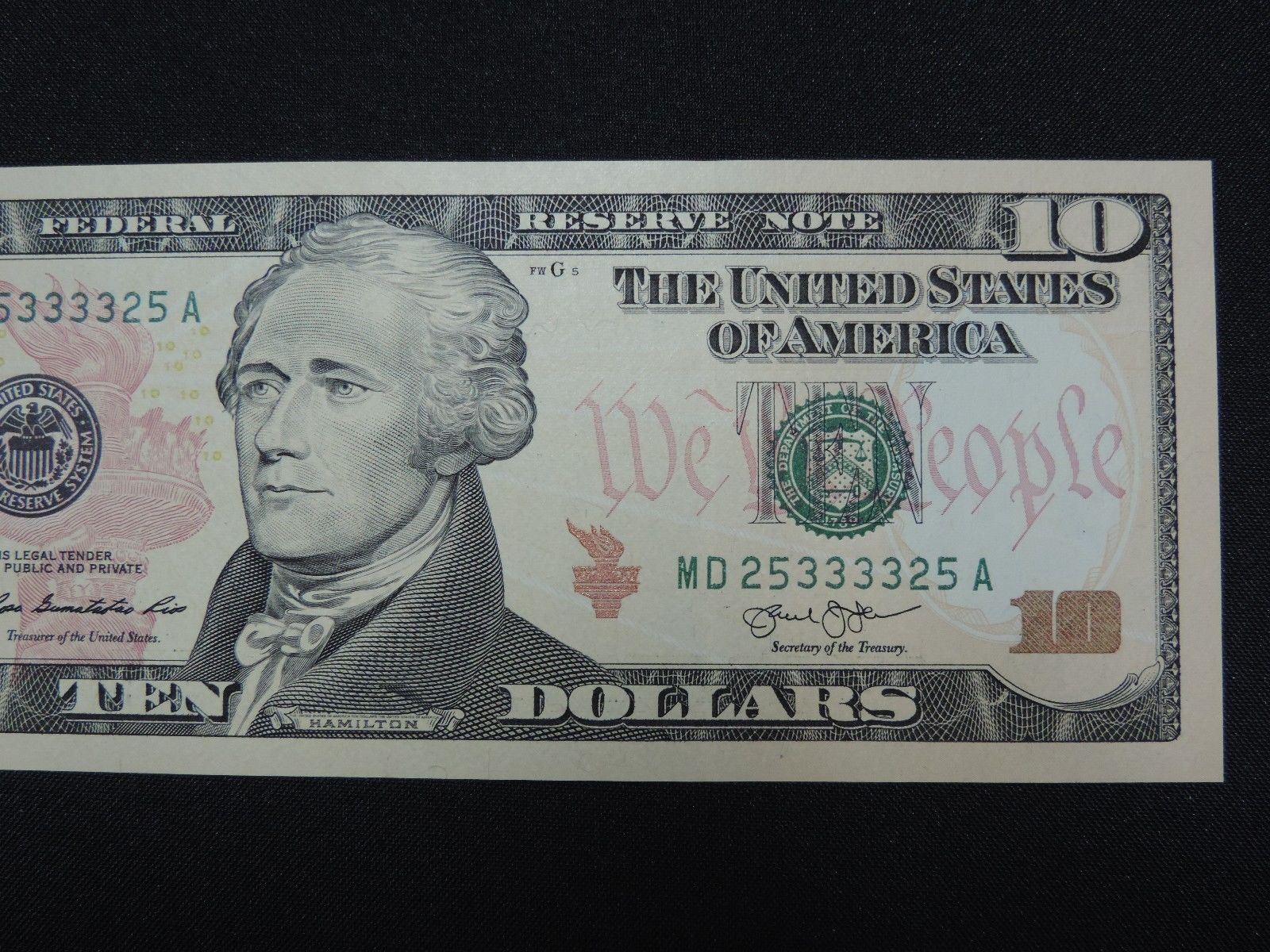 2013 $10 US DOLLAR BANK NOTE 2 DIGIT BOOKEND QUAD "3" BILL MD 25333325 A CU USA