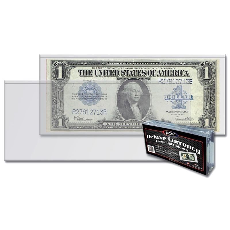 50 Large Currency Holders Semi Rigid Deluxe Blanket Dollar Bill BCW NEW