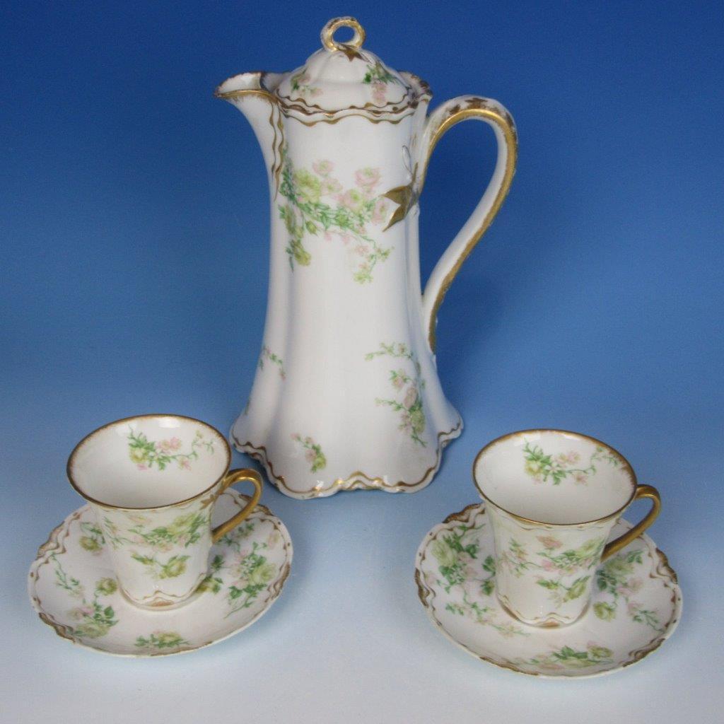 Theodore Haviland Limoges - Double Gold Flowers - Coffee Pot, 2 Cups, 2 Saucers