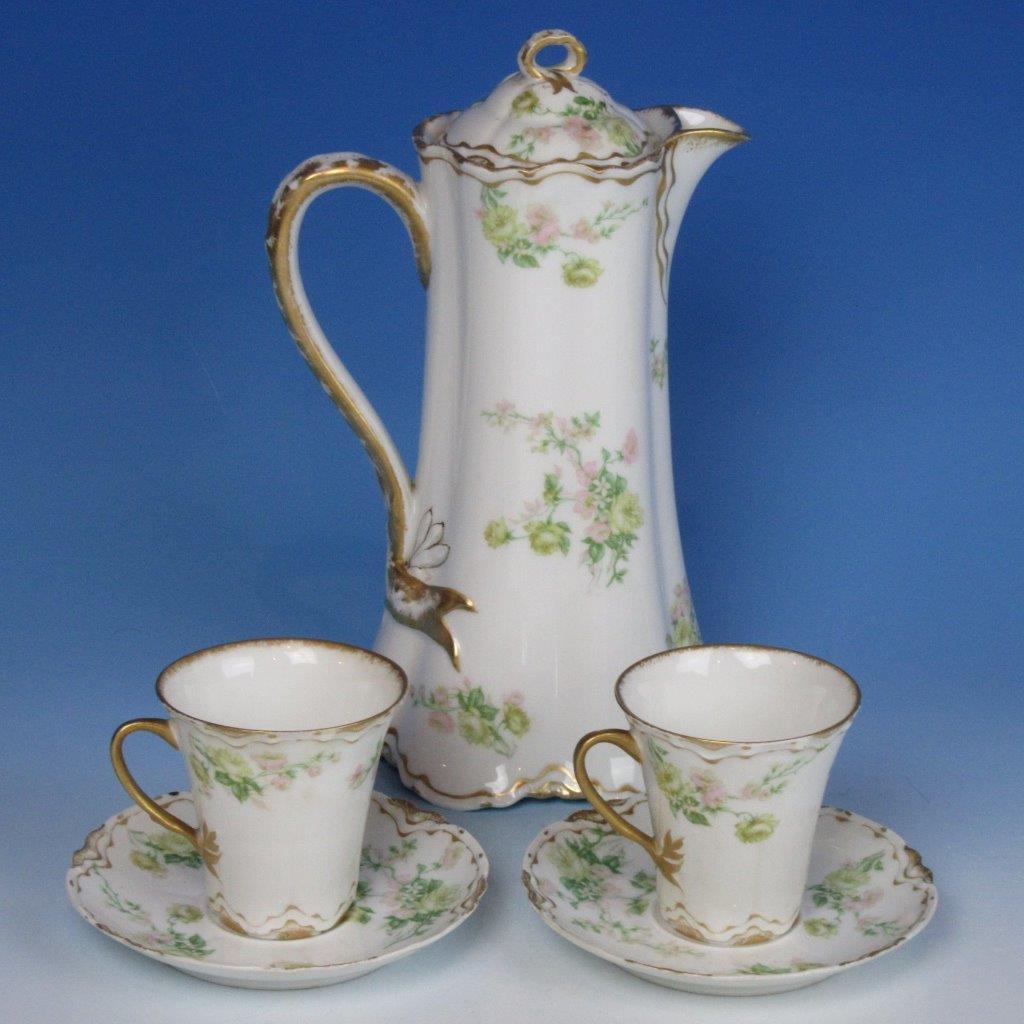 Theodore Haviland Limoges - Double Gold Flowers - Coffee Pot, 2 Cups, 2 Saucers