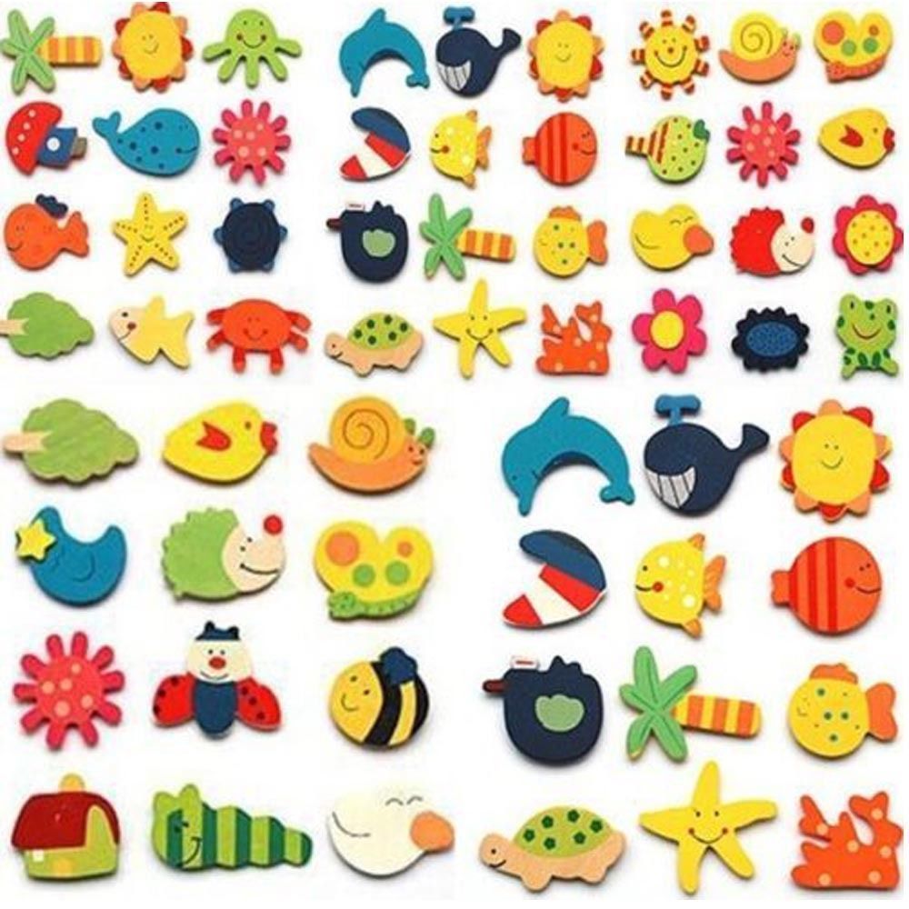 24pcs Novelty Animals Wooden Fridge Magnet Sticker Cute Funny Refrigerator Toy