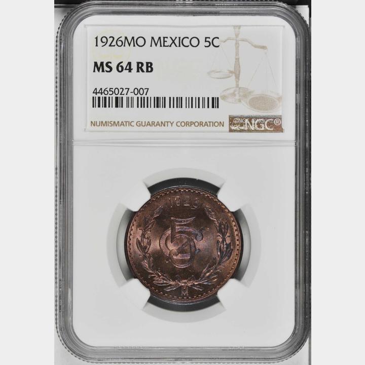 MEXICO ESTADOS UNIDOS 1926  5 CENTAVOS COIN CERTIFIED UNCIRCULATED NGC MS64-RB