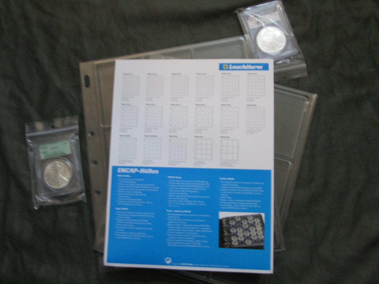 4 Leuchtturm Slab Pages for NGC, PCGS Coin Slabs, 9 Slabs pockets per page