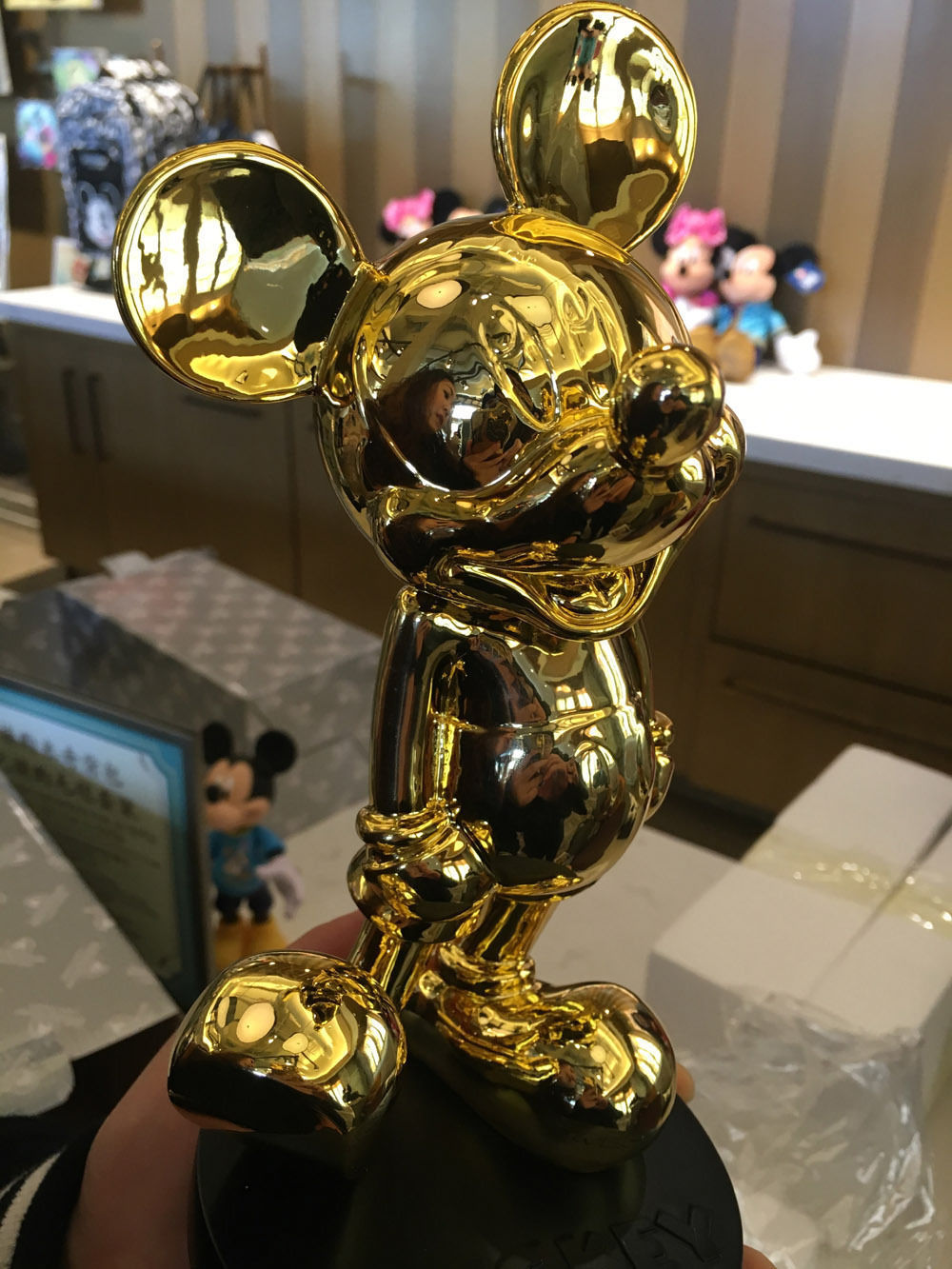 Extremely Rare! Walt Disney Mickey Mouse Gold Art Figurine Statue in Box