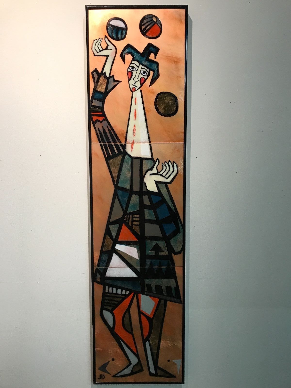 Mid Century Modern MCM Enameled Copper Wall Hanging of a Juggler by JUDITH DANER