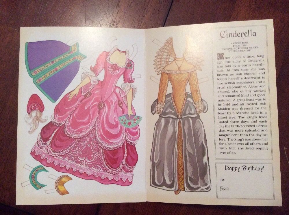 Vintage CINDERELLA PAPER DOLL CARD. PECK-GANDRE ENCHANTED FOREST SERIES.1990