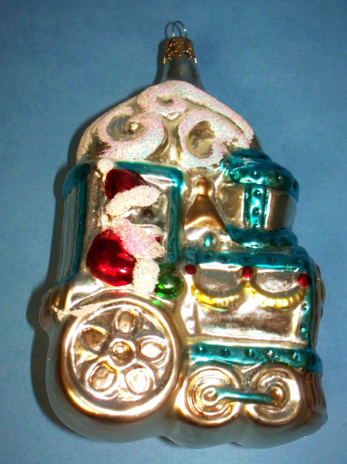 Vintage 4 Piece Glass Christmas Tree Ornaments Train Set Engine Cars Caboose ACS