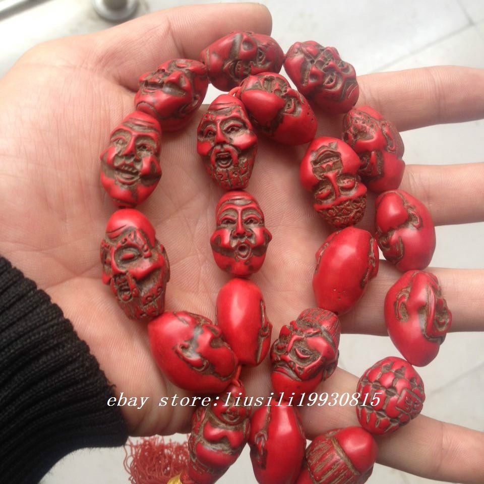 China collectibles hand-carved turquoise necklace of 18 arhats,Hand catenary