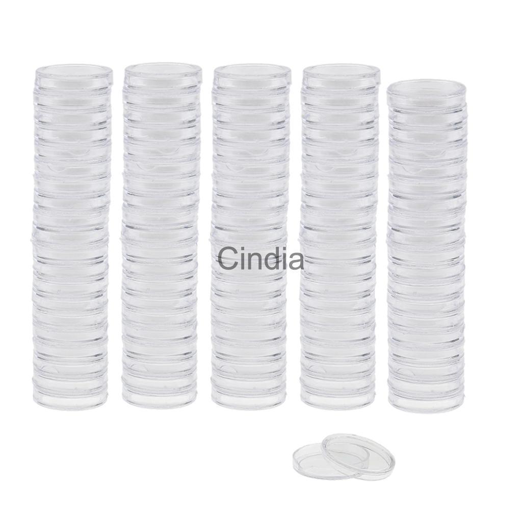 100pcs 19mm Clear Plastic Coin Capsule Holders Display Case Box Collection