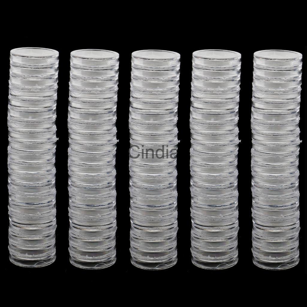 100pcs 19mm Clear Plastic Coin Capsule Holders Display Case Box Collection