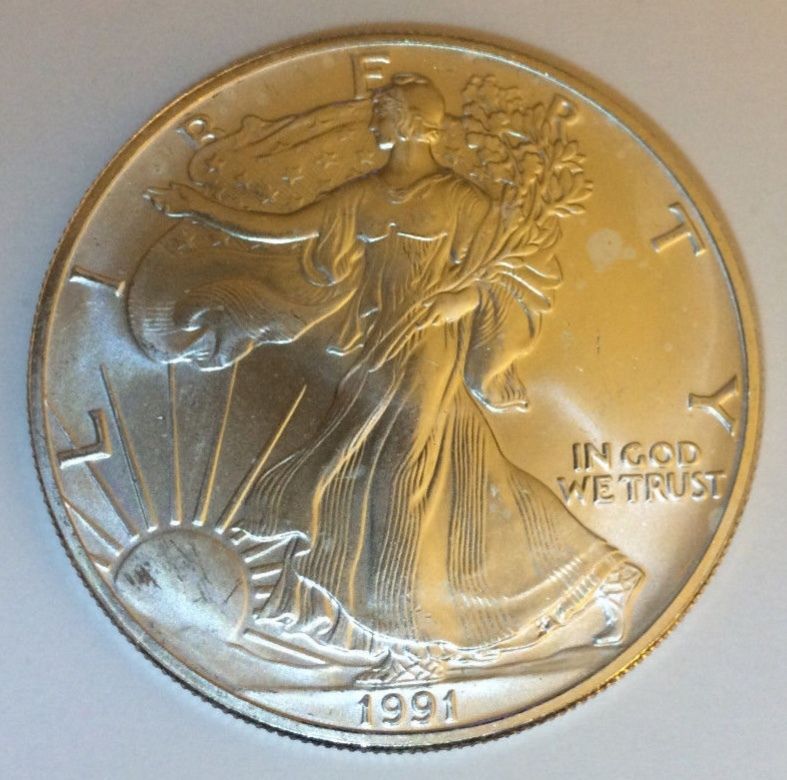 (1) 1991 Silver Dollar Coin ~ American Eagle ~ Walking Liberty 1 oz. Fine Silver