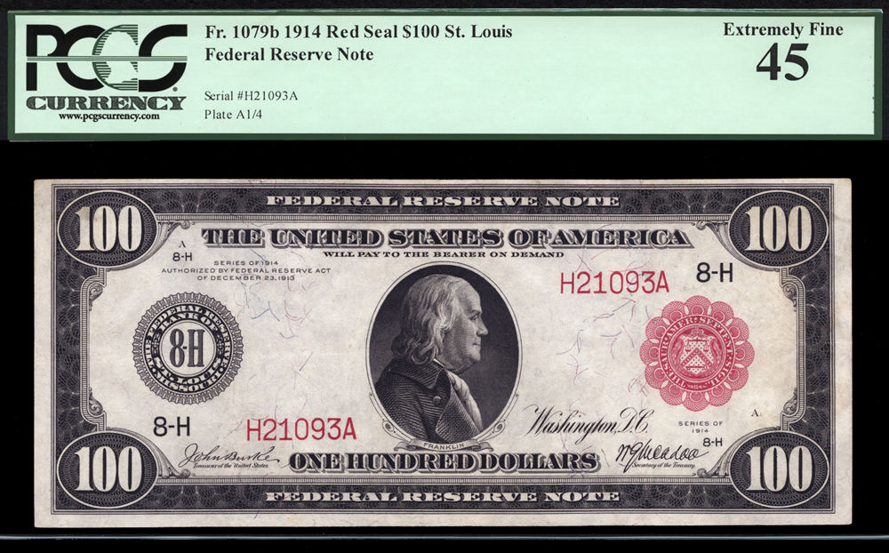 $100 1914 Red Seal Federal Reserve Note St. Louis FR 1079b FRN - FINEST KNOWN